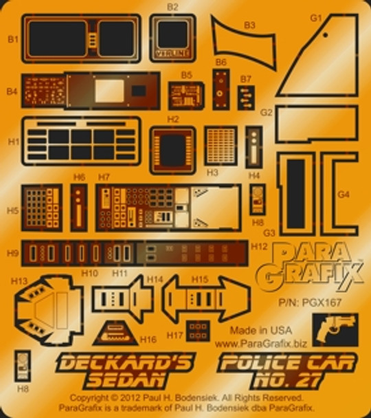 Paragrafix PGX167 - 1/24 Deckard's Sedan / Police Car No. 27 Photoetch Set