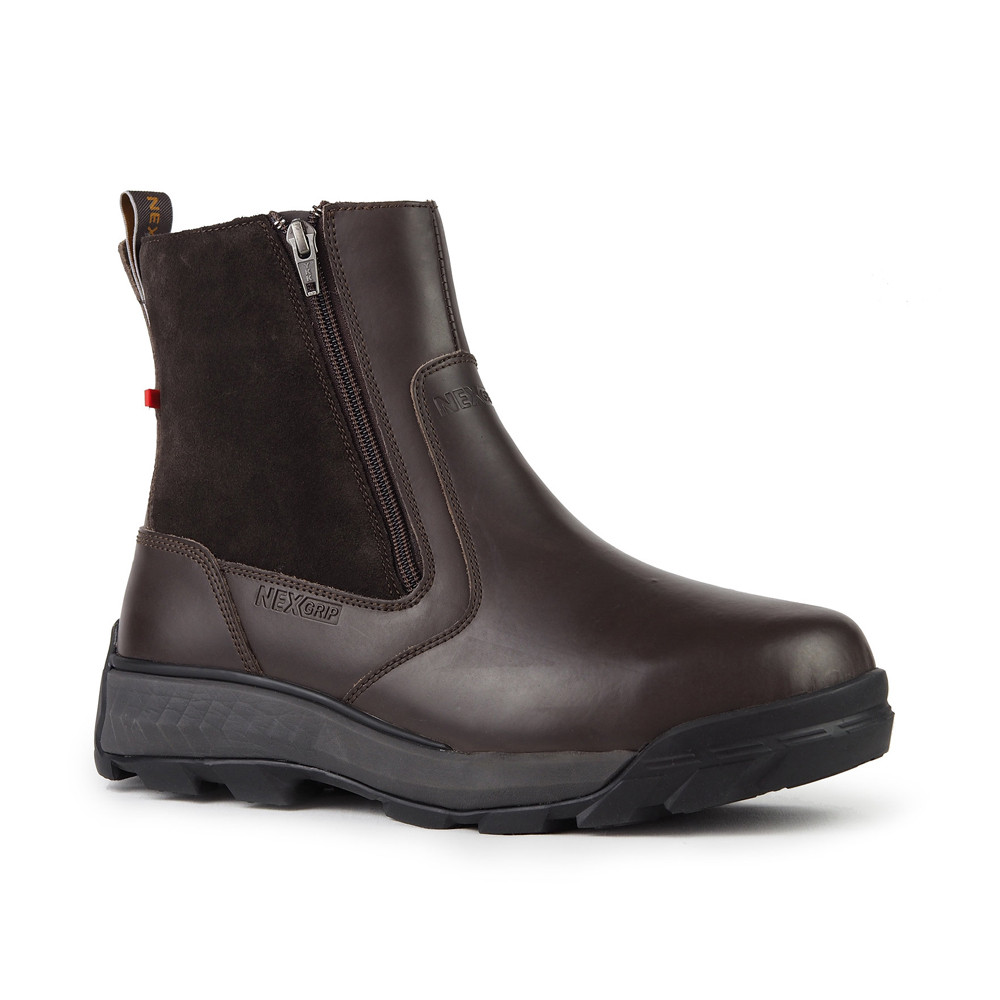 NexGrip Bromont Black Leather Waterproof Mens Snow Boot with Retractable Ice Cleats NEXX