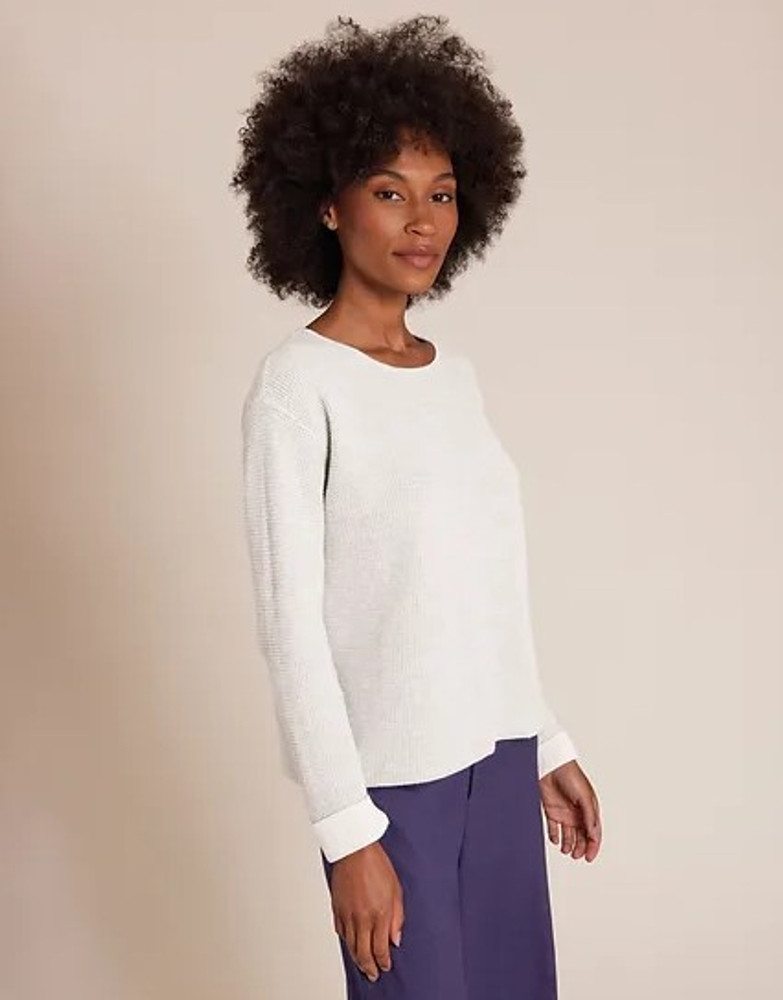 Claudia Women's Plaited Reverse Pullover: Fog & White Claudia Women's Plaited Reverse Pullover: Fog & White