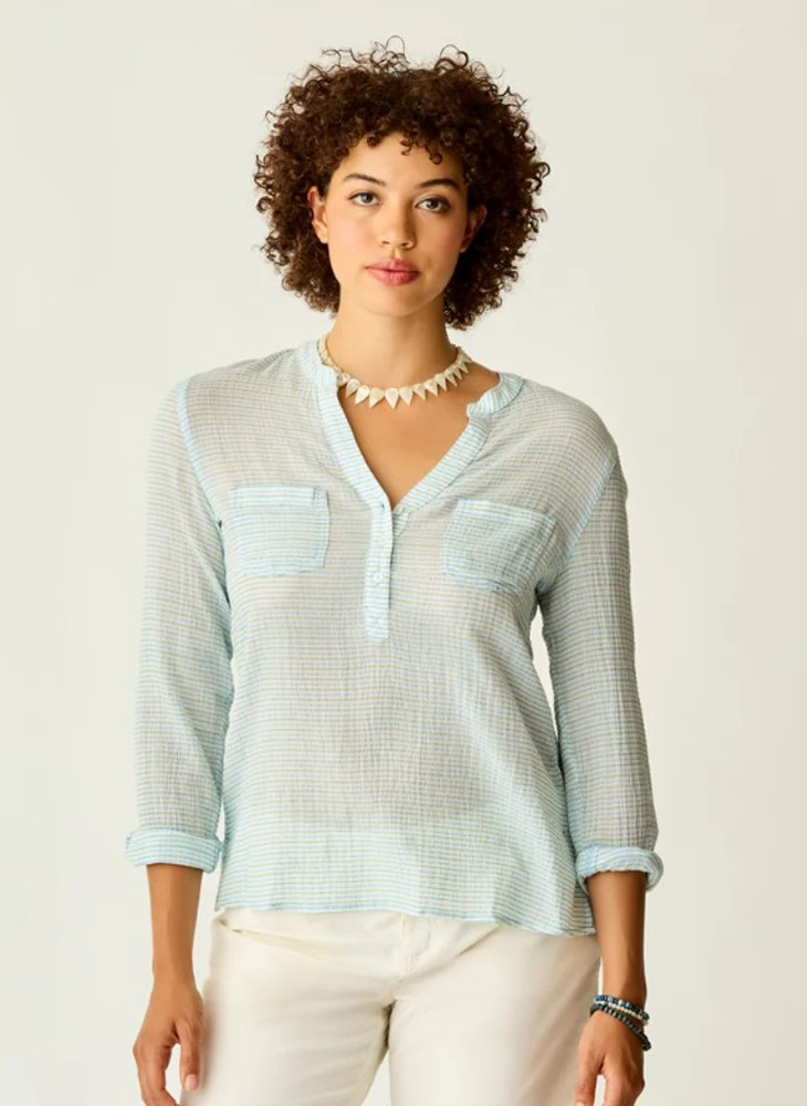 Carve Designs Women's Dylan Gauze Shirt: Lagoon Stripe Carve Designs Women's Dylan Gauze Shirt: Lagoon Stripe
