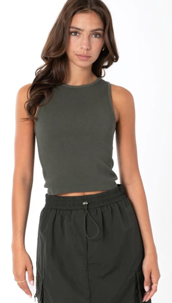 C'est Moi Women's Seamless Rib Tank: Olive
