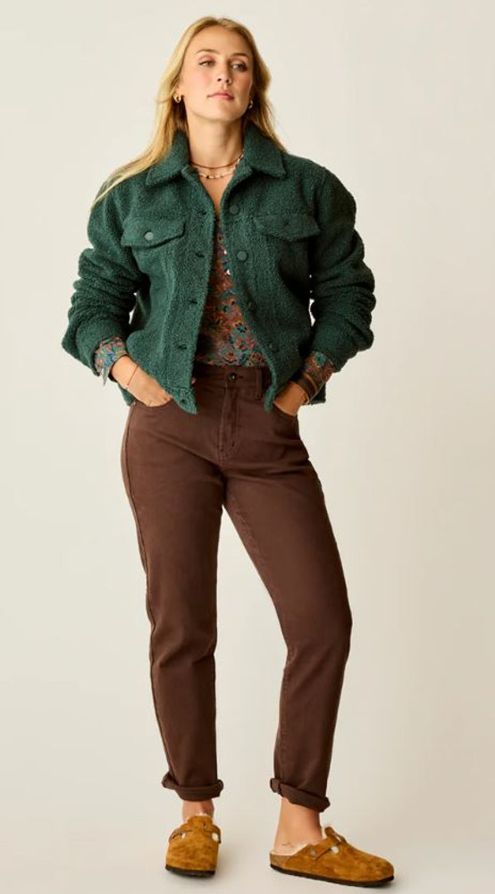 Carve Women's Rhea Boucle Trucker Jacket: Pine