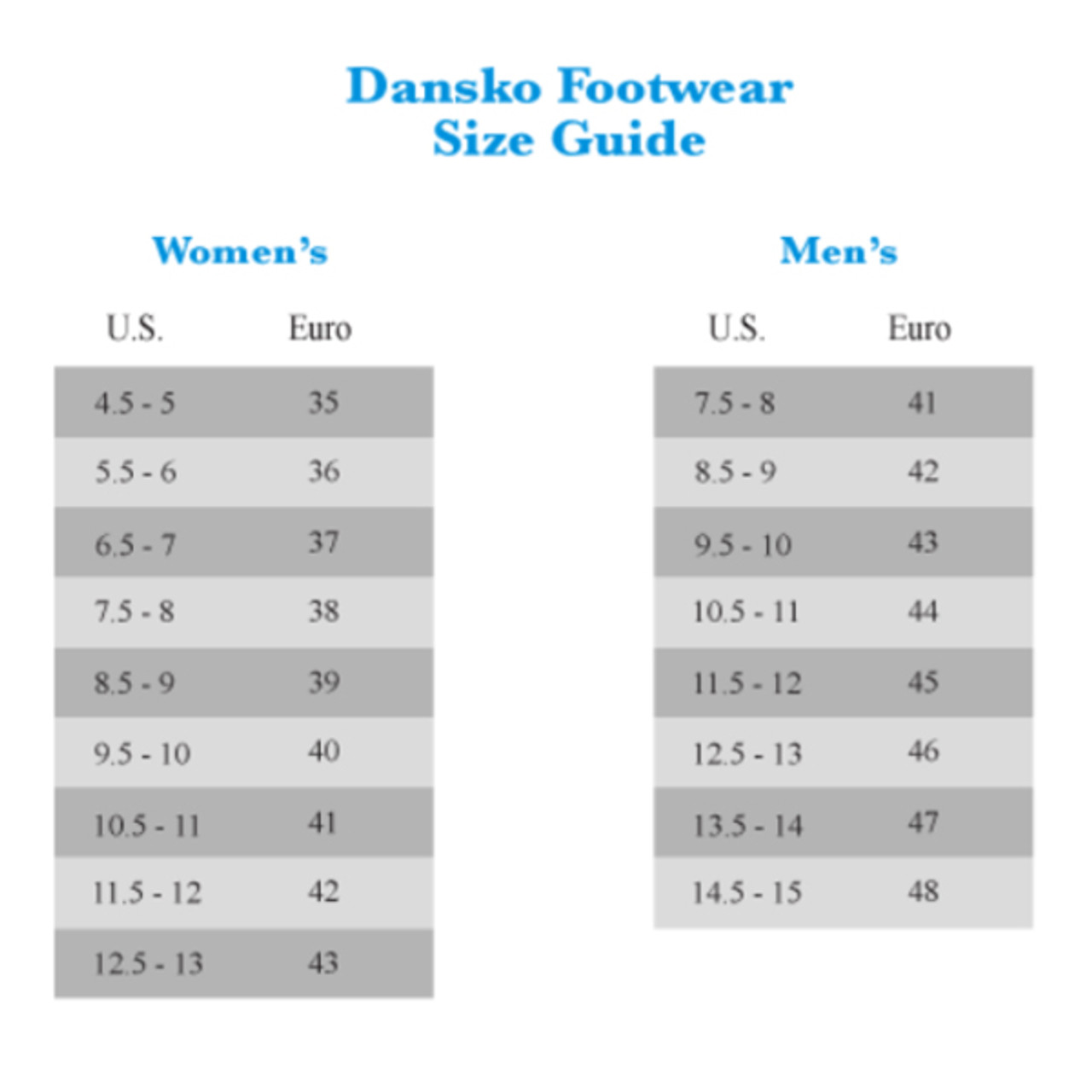 dansko size chart women's