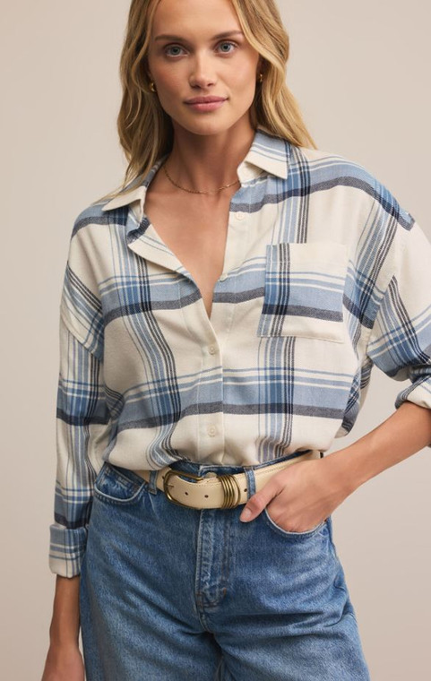 Z Supply Women's River Plaid Button Up: Vintage Indigo