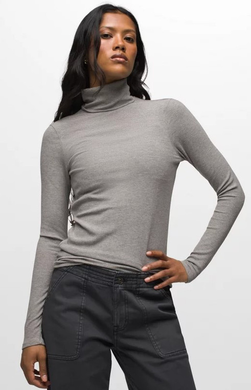 PRANA W FOUNDATION RIB TNECK: Grey Heather