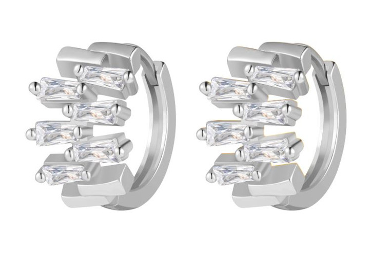 Cool and Interesting Stacked Stone Huggie Earrings: Silver