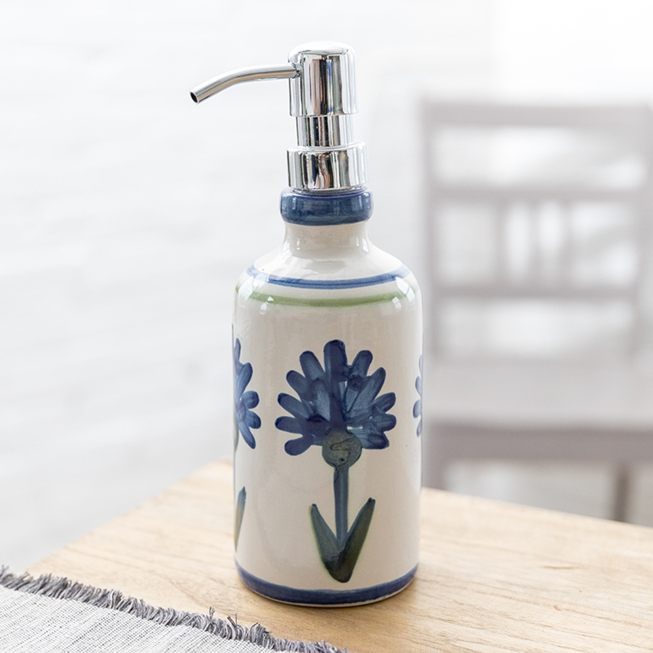 Tall Liquid Soap/Lotion Dispenser in Bachelor Button - Stoneware & Co.