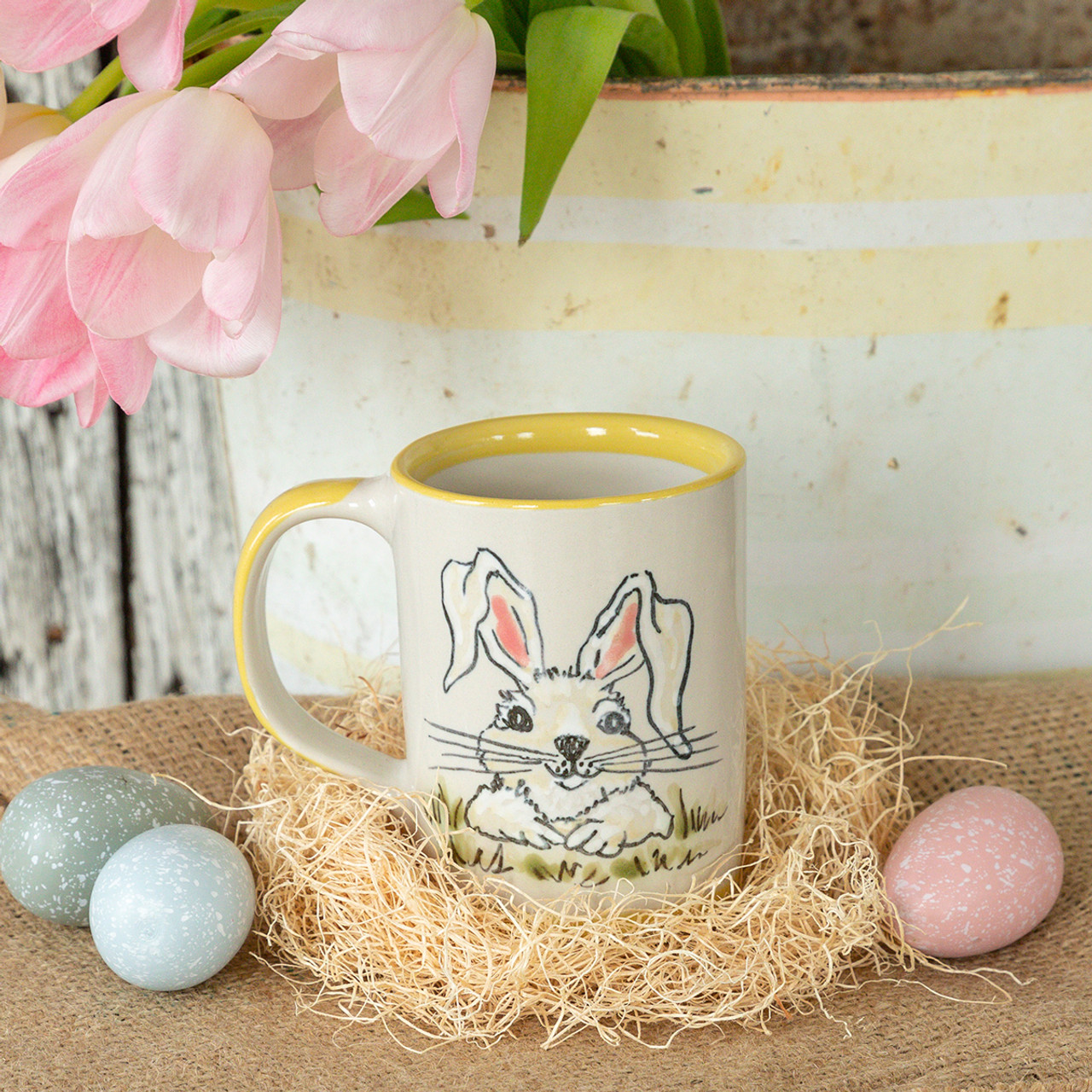 14 oz Bunny Easter Mug in Yellow