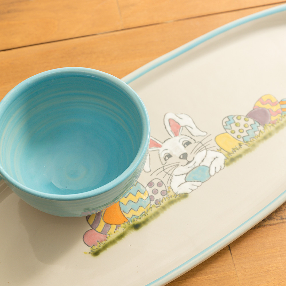 Bunny Antipasto Blue Banding Easter Tray with Blue Bowl Stoneware & Co.
