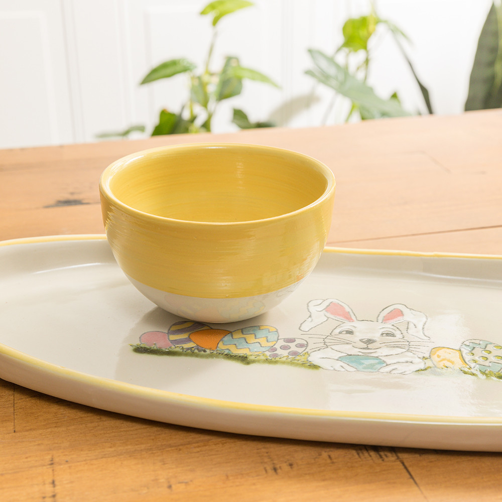 Bunny Antipasto Yellow Banding Easter Tray with Yellow Bowl Stoneware