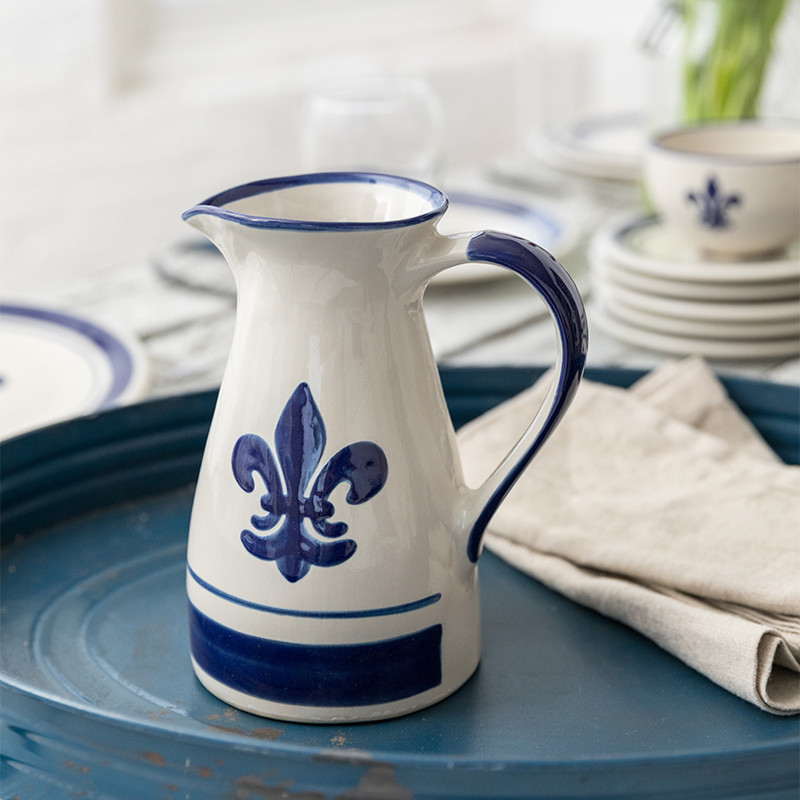 遊戯王 champ hobby League Blue ホビーリーグ　40枚 1 1/2 Qt Pitcher in Blue Fleur de Lis - Stoneware & Co.