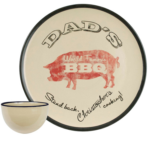 Personalized 16" Round Dad's World Famous BBQ Platter with Bowl Set 
