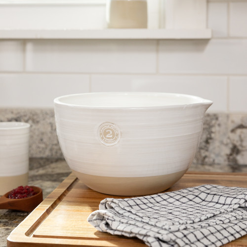 3-Piece Stoneware Duo-Tone Nesting Mixing Bowl Set in Mint and White