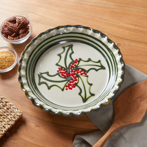 Thumb Print Pie Plate in Graffiti Green - Stoneware & Co.