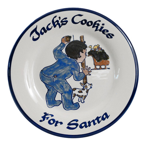 Personalized 9” Rimmed Plate with Boy Leaving Cookies for Santa