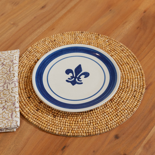 9" Thin Plate in Blue Fleur de Lis