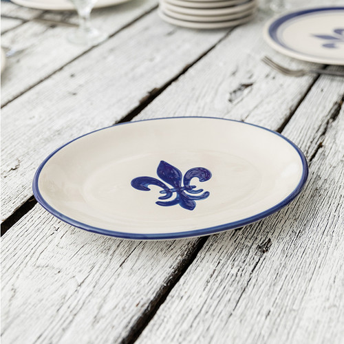 Thin 15" Oval Platter in Fleur De Lis Blue