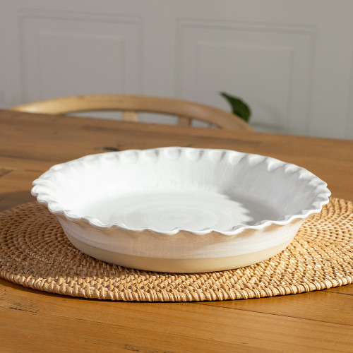 Thumb Print Pie Plate in White Louisville Pottery Collection