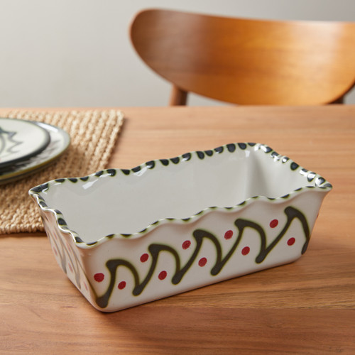 Louisville Stoneware Pinched Rim Loaf Pan in Holly Graffiti
