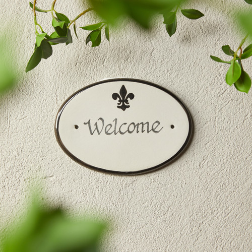 8" Oval Door Plaque in Black Fleur de Lis