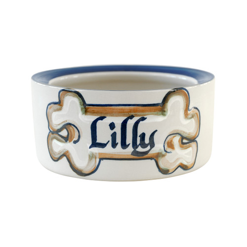Personalized 7" Rimmed Pet Bowl w/Bone