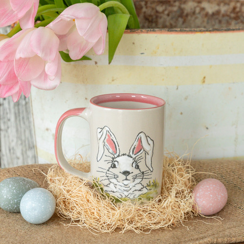14 oz Bunny Easter Mug in Pink - Stoneware & Co.