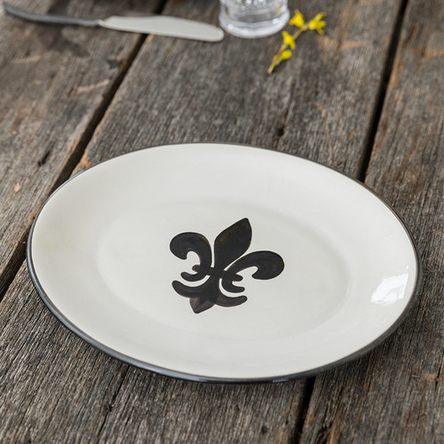 12" Oval Platter in Black Fleur de Lis