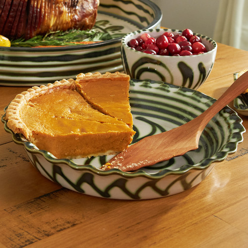 ピーターアイビー PETER IVY リムプレート rim plate Thumb Print Pie Plate in Graffiti Green - Stoneware & Co.