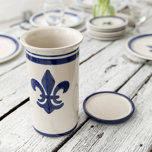 10.5” Wine Cooler & Saucer in Blue Fleur de Lis - Stoneware & Co.