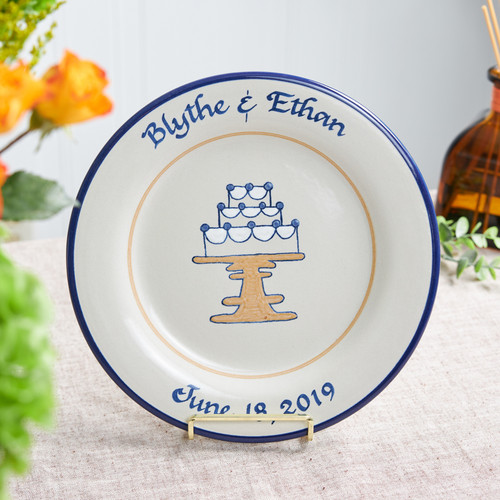 Louisville Stoneware Personalized 11" Round Rimmed Plate with Wedding Cake