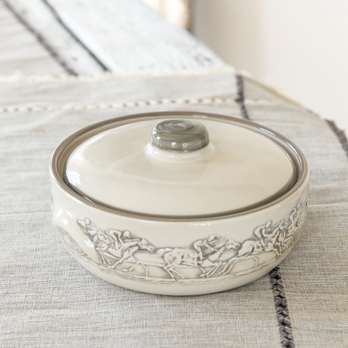 2 Qt Casserole & Cover in Embossed Running Horse