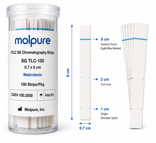 Light Blue ITLC SG Chromatography Strips, 0.7 x 6 cm, 100 Strips/Pkg