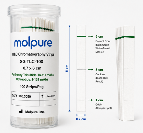Dark Green, ITLC SG Chromatography Strips, 0.7 x 6 cm, 100 Strips/Pkg