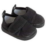 Fits 18" American Girl doll

Includes: shoes

Black canvas slip-on shoes with Velcro closures on straps.