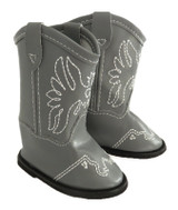 Fits 18" American Girl doll
 
Includes: boots

These cowboy boots are the perfect addition to any boy or girl doll's wardrobe.  They are made with a stylish matte gray vinyl material that is both durable and fashionable. On the front of the boots there is an embroidered white eagle that adds a touch of unique flair to the design. The boots feature a convenient Velcro closure in the back, making them easy to put on and take off your doll. The black foam sole provides both extra comfort and traction for your doll as walk, dance, or play with friends. These boots are the perfect accessory to complete any outfit and give your doll a stylish and trendy look.