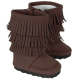 Fits 18" American Girl Doll
Includes: boots
These boots are the epitome of bohemian style. Crafted from suede-like material, they feature three layers of fringe. The practical zip sides make them easy to slip on and off.
 
Includes: boots
 
These 18 inch doll boots are the epitome of bohemian style. Crafted from soft and supple brown suede-like material, these boots feature three layers of fringe, adding a playful flare to any outfit. The practical zip sides make them easy to slip on and off, while ensuring a secure fit for your doll's adventures. These boots are the perfect addition to any boho-inspired ensemble, adding an instant touch of laid-back charm. Your doll will turn heads everywhere she goes with these gorgeous boots!