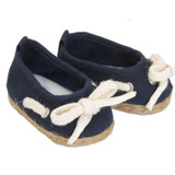 Fits American Girl, Our Generation, and other 18" dolls.

These navy blue canvas shoes for 18" dolls are perfect for any casual occasion. The decorative rope laces add a nautical touch to the classic slip-on design. The jute trimmed soles give these shoes a fun and unique look while also providing durability. Your doll will be ready for a day at the beach or a thrilling boat ride wearing these comfortable and fashionable shoes.