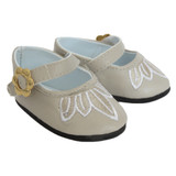 Fits 18 inch American Girl dolls

Taupe shoes with embroidered leaf design.  The straps secure with Velcro, and they have decorative gold flower buckles.