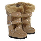 Fits 18 inch dolls like American Girl doll and Our Generation

Includes: boots

Made of brown suede-like material, these boots are accented with faux fur on the cuffs and front. 

Three straps with decorative buckles and silver studs adorn the boots.  The zip sides make them easy to slip on and off.