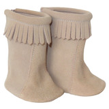 Fits: 18" dolls like American Girl doll

Includes: boots

The perfect addition to any boho-inspired outfit, these boots are made from soft beige suede.  They feature playful fringe detail and have a velcro closure in the back.