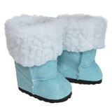 Fits 18" dolls like American Girl doll

Includes: boots

Aqua suede-like boots with faux fur trim. Slip-on style. Black foam soles.