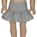 Fits 18" dolls

Includes: skirt

Medium gray skirt with ruffle. Elastic waist. 100% cotton. 