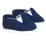 Fits 14 inch dolls like Wellie Wishers

Navy canvas slip-on shoes.