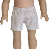 Fits: 18" dolls

Includes: shorts

Tan and white striped shorts with elastic waist.

98% cotton/2% Spandex