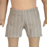 Fits: 18 inch dolls

Includes: shorts

Taupe and white striped shorts with elastic waist.