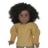 Fits 18" dolls

Includes: top

Woven top with shirred sleeves. Elasticized neck. Velcro closure in back.

Fabric: 100% cotton.

Color: chamomile with allover woven "x" print.