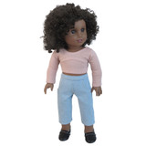 Fits 18" dolls

Includes: pants

Capri jeans with two functional pockets in front and elastic in back.

Color: light-wash blue

Fabric: 100% cotton 

American made girl and boy doll clothes.