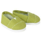 Fits 18" dolls like American Girl and Our Generation

Includes: shoes

Kiwi green canvas slip-on shoes.  Elastic accents.  Foam soles.