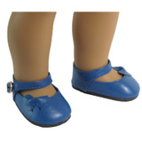 C85.  18" doll shoes.  Dark blue bow Mary Janes.