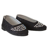 Fits 18" American Girl and Our Generation doll.

Black glittery slip-on shoes with floral cut outs.